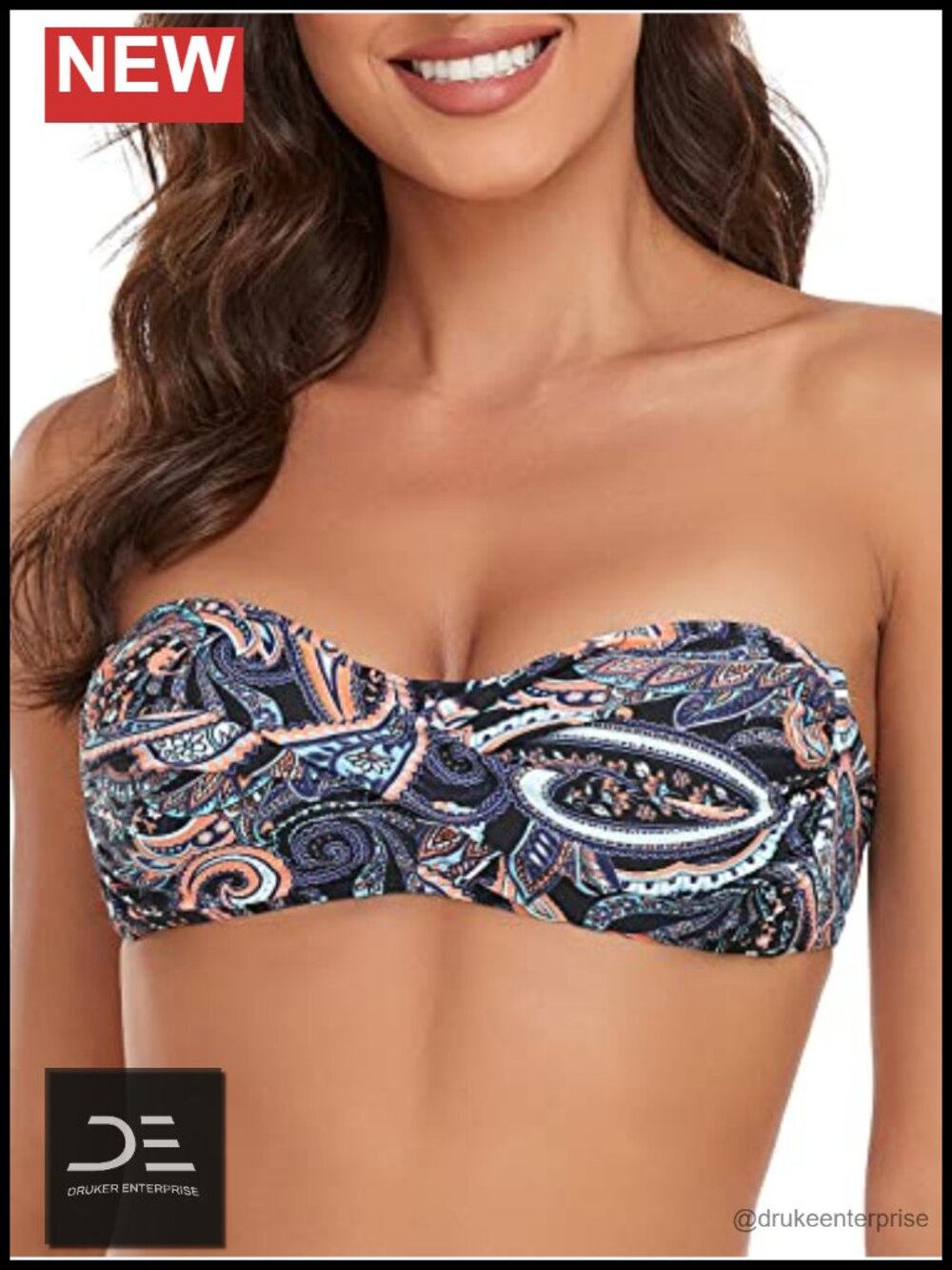 Strapless Bandeau Bikini Top with Removable Straps Tie Back - Picture 1 of 6